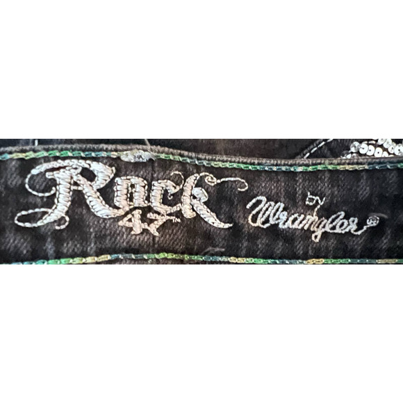 Rock 47 by Wrangler Women's Black Ultra Low Rise Jeans Sequin Pockets Size 5/34 - Picture 4 of 8